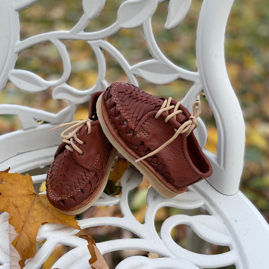 Angel Huarache Lace up Booties- Infant/Toddler - Brick Brown