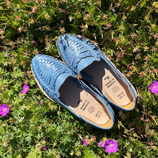 colorful rainbow huarache sandals loafer soft blue made in mexico leather breathable