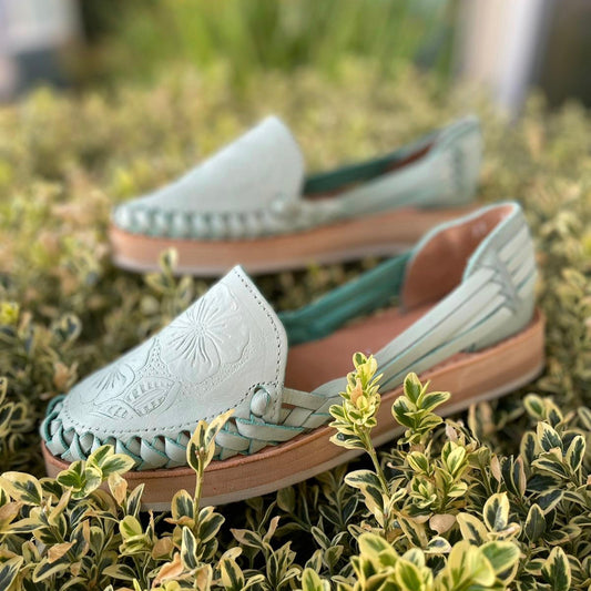 Huarache Slip-ons with Flower Design, Color Mint