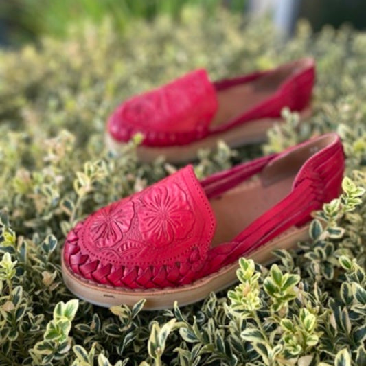 Huarache Slip-ons with Flower Design, Color Red
