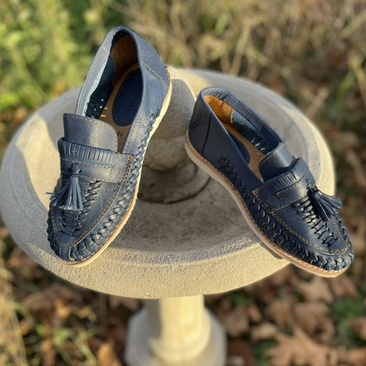 Huarache Slip on loafer with tassel, Color Blue, Made in Mexico