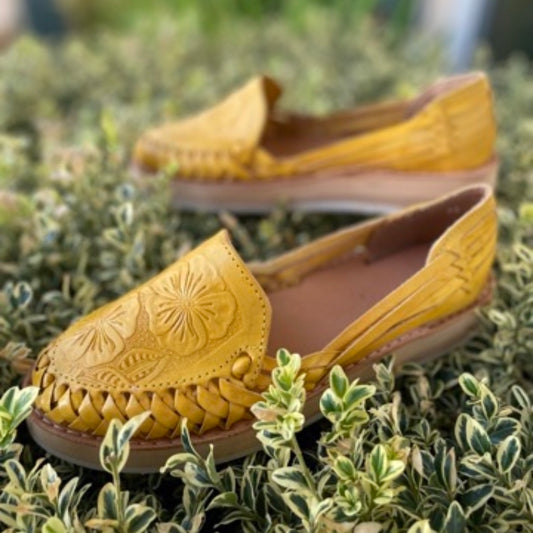 Huarache Slip-ons with Flower Design, Color Yellow