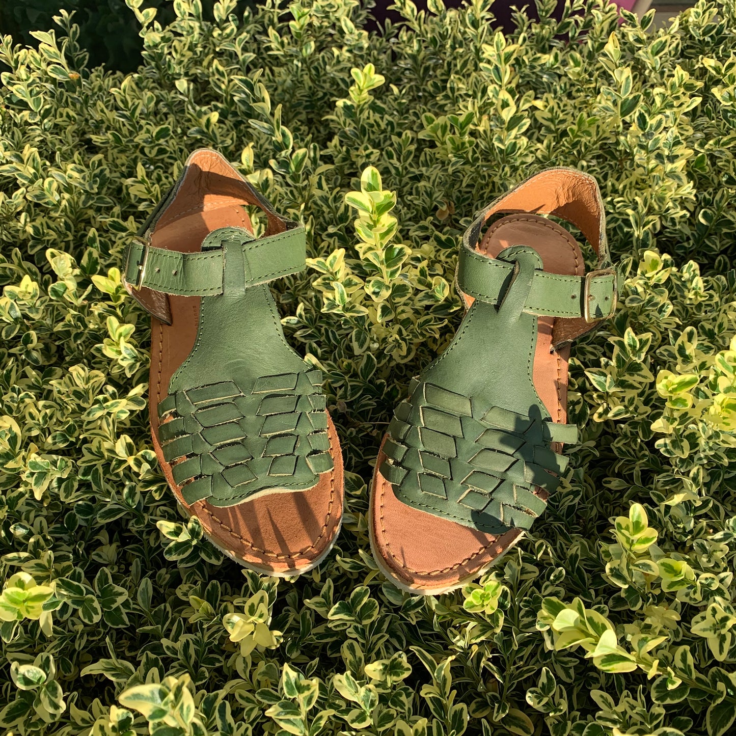 Huarache Sandal with T-Strap, Color Hunter Green