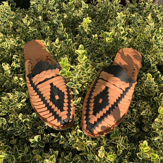 mule Huarache Sandals, Color Tan with Black, Made in Mexico 
